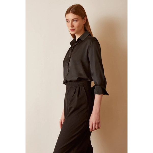 Basic Saten Gömlek Siyah