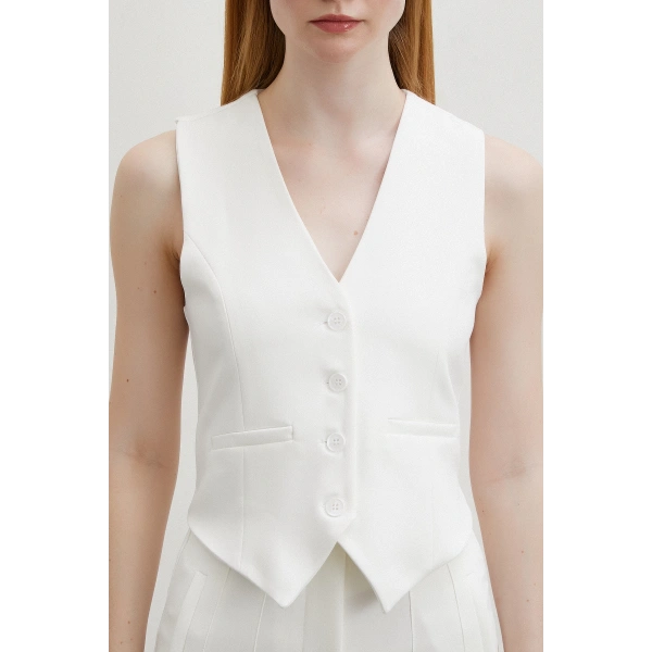 Astarlı Kuplu Yelek Ekru