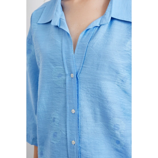 Fakir Kol Oversize Gömlek Mavi