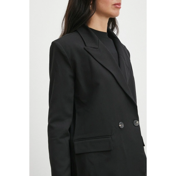 Çift Dügmeli Cep Kapaklı Blazer Ceket Siyah