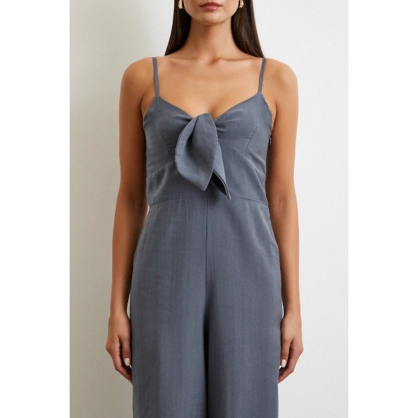 Fiyonklu Askılı Tulum Gri