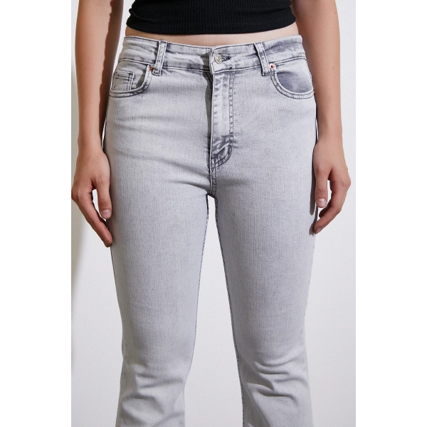 Yüksek Bel İspanyol Paça Jean Gri