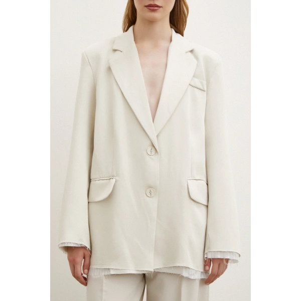 Cep Kapaklı Kesik Detaylı Blazer Ceket Bej