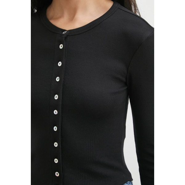 Düğmeli Uzun Kol Bluz Siyah