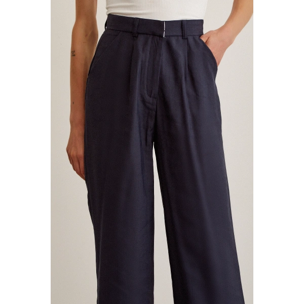 Yüksek Bel Geniş Paça Pantolon Lacivert