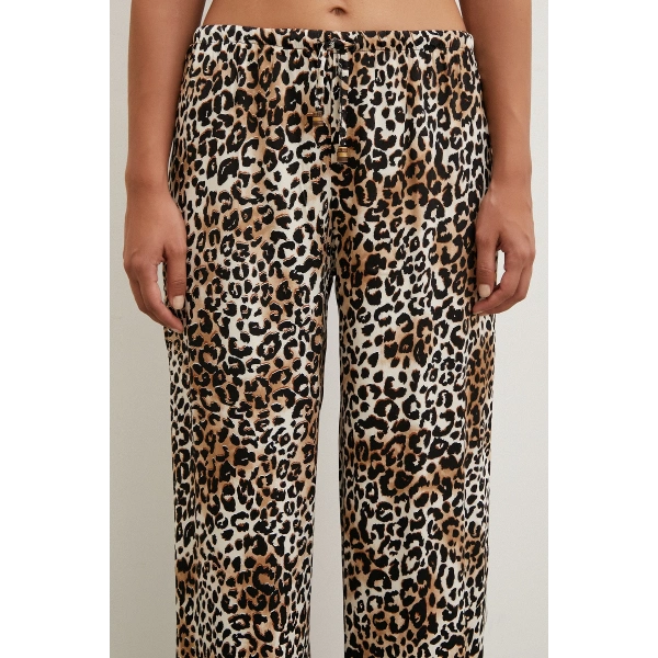 Leopar Saten Pantolon Siyah