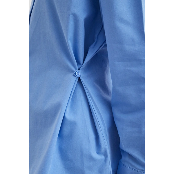 Düğme Detaylı Pamuklu Gömlek Mavi