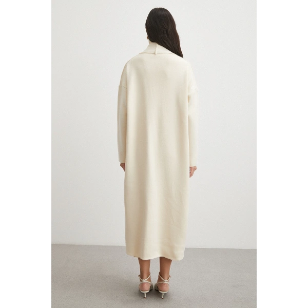 Uzun Elbiseli Hırka Triko Takım Ekru