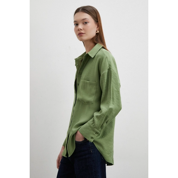 Mars Tencel Dökümlü Gömlek Yeşil