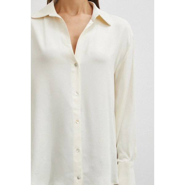Viskon Saten Gömlek Ekru