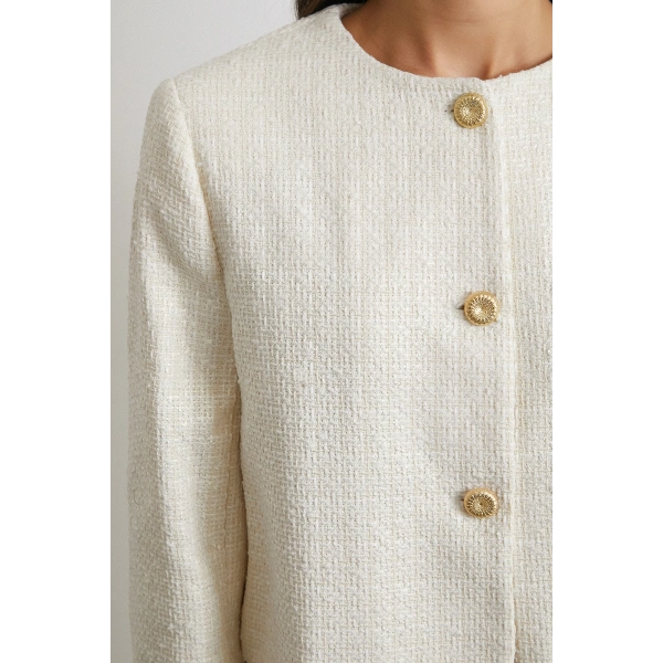 Koton Düğmeli Uzun Kollu Ceket Ekru