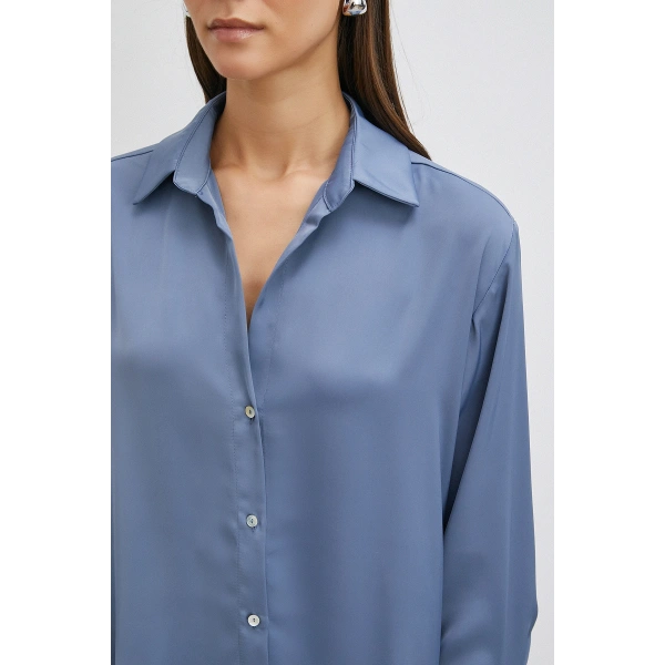 Basic Saten Gömlek İndigo