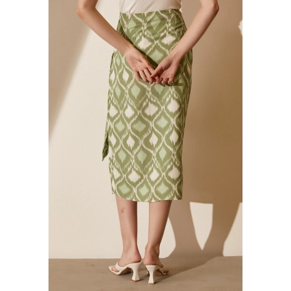 Yırtmaçlı Desen Etek Yeşil
