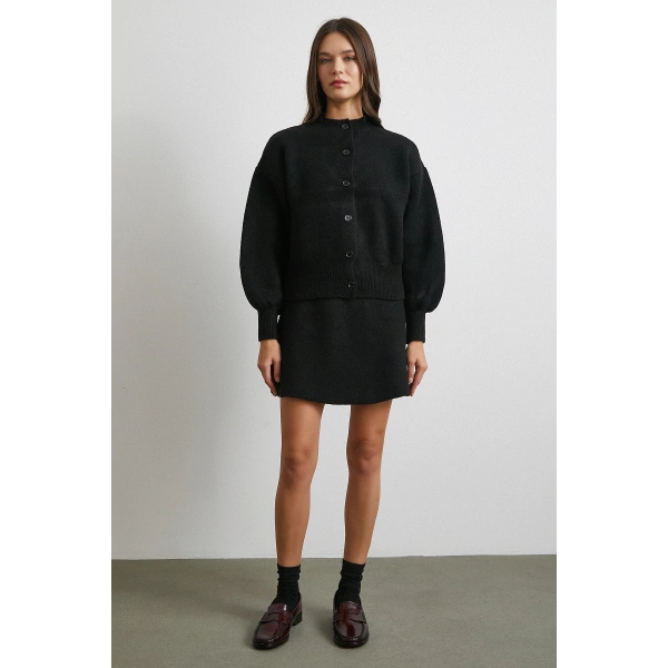 Hırka Etek Triko Takım Siyah