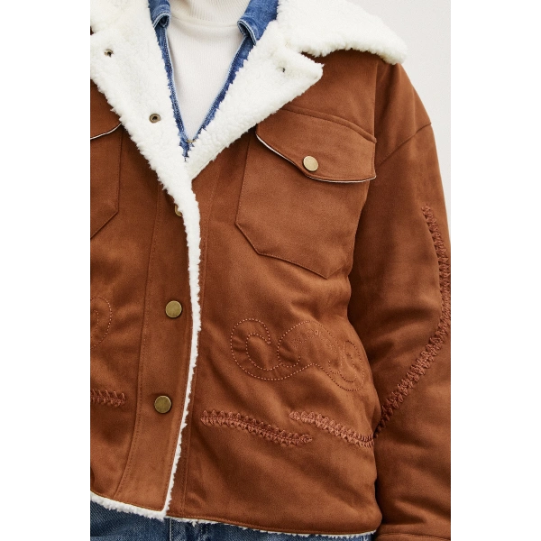 Süet İçi Peluşlu Mont Kahve