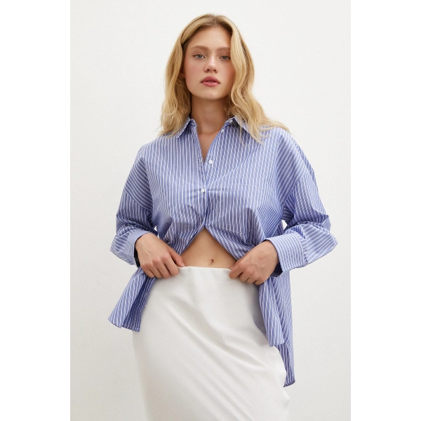 Çizgili Gömlek Mavi
