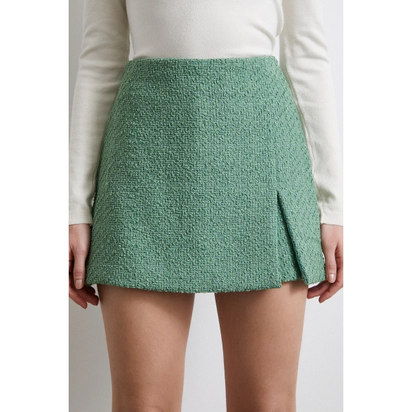 Yırtmaçlı Şort Etek Yeşil