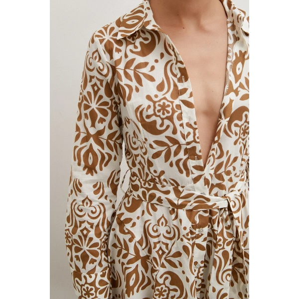 Godeli Desenli Elbise Kahve