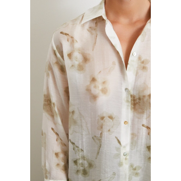 Organze Desenli Tül Gömlek Yeşil