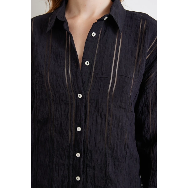 Organze Çizgili Gömlek Siyah