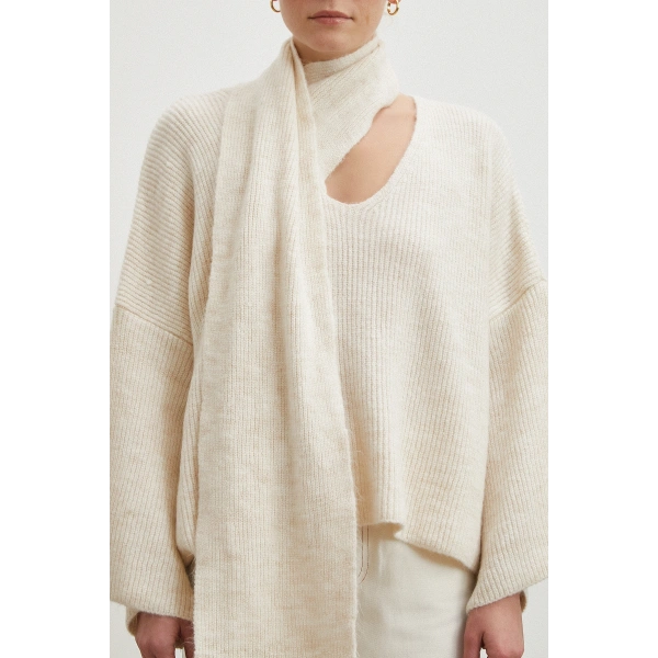 Fitilli Şal Yaka Kazak Ekru