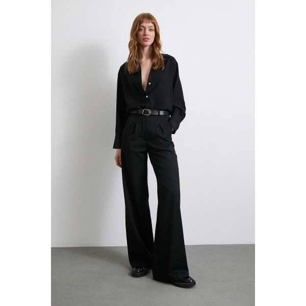 Klasik Saten Gömlek Siyah