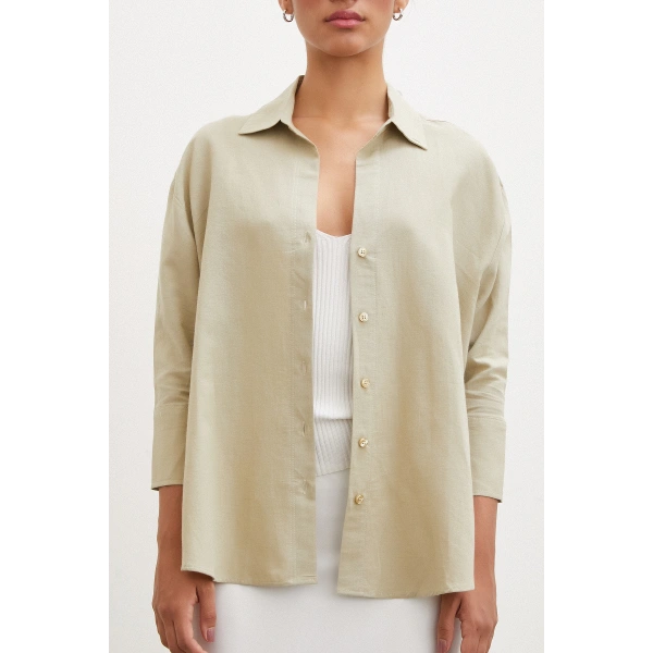 Yırtmaçlı Fakir Kol Gömlek Yeşil