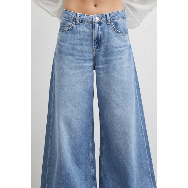 Yüksek Bel Wide Leg Jean Mavi