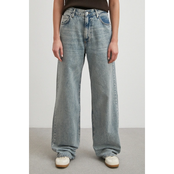 Yüksek Bel Relaxed Fit Jean Mavi