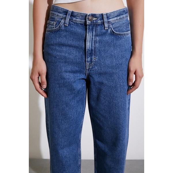 Yüksek Bel Mom Jean Mavi