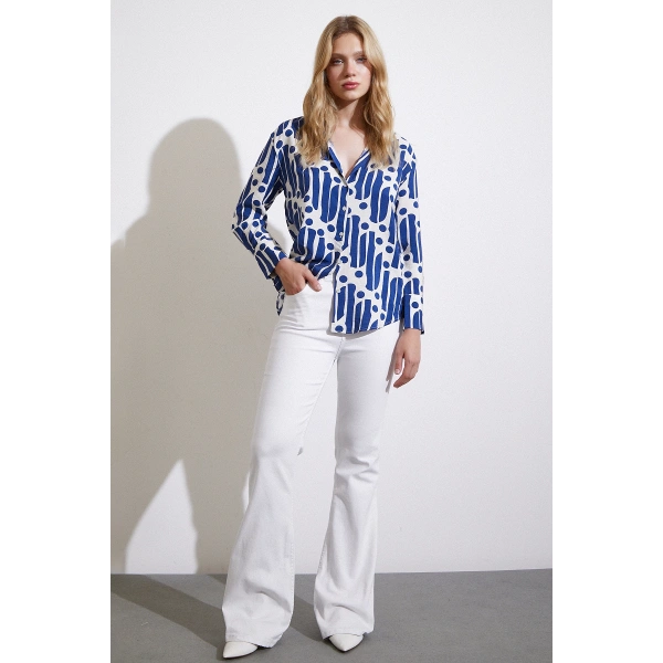 Modern Desen Modal Gömlek Mavi