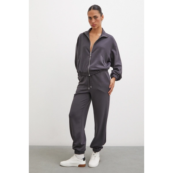 Lastikli Cepli Eşofman Altı Füme