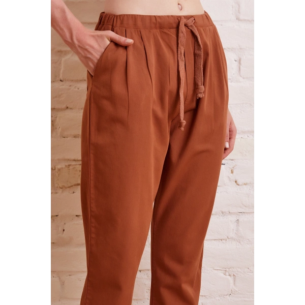 Beli İpli Salaş Gabardin Pantolon Kiremit