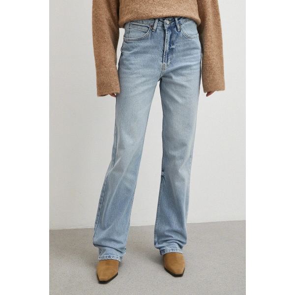 Yüksek Bel Straight Fit Jean Buz Mavisi