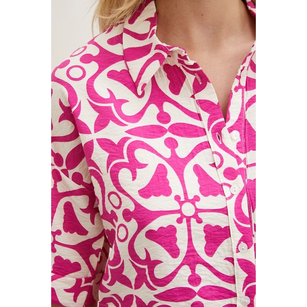 Kısa Kollu Crop Gömlek Fuşya