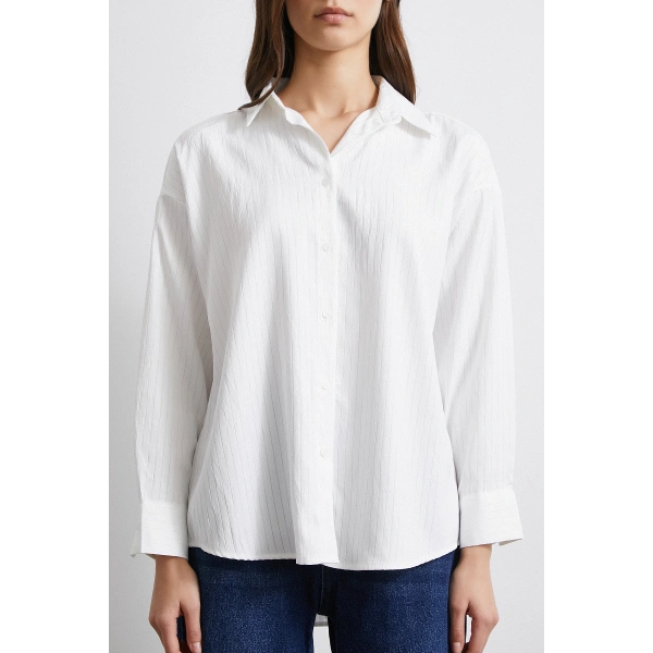 Diagonal Desen Gömlek Beyaz