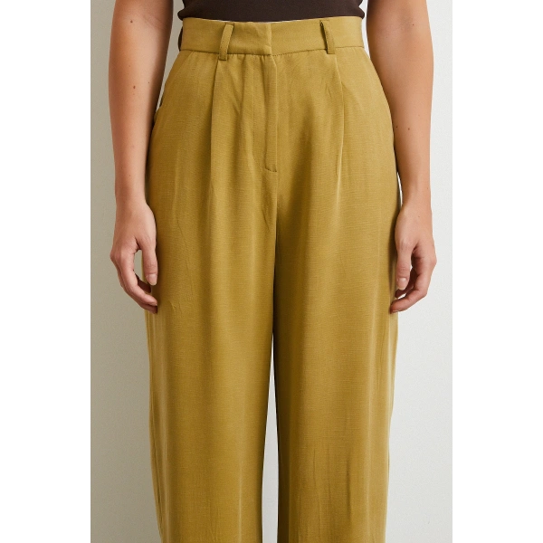 Keten Palazzo Pantolon Olive