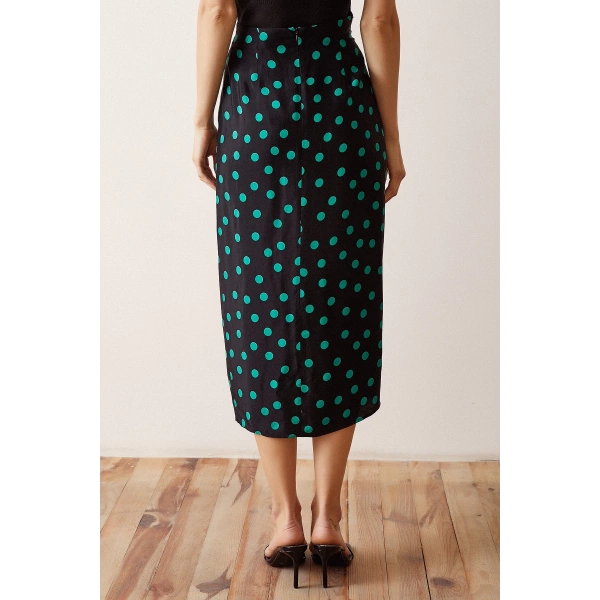 Desenli Kruvaze Etek Koyu Yeşil