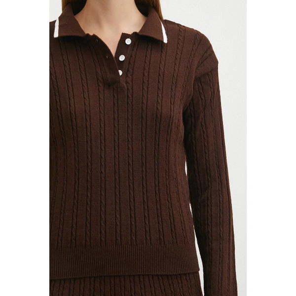 Polo Yaka Etekli Takım Kahve