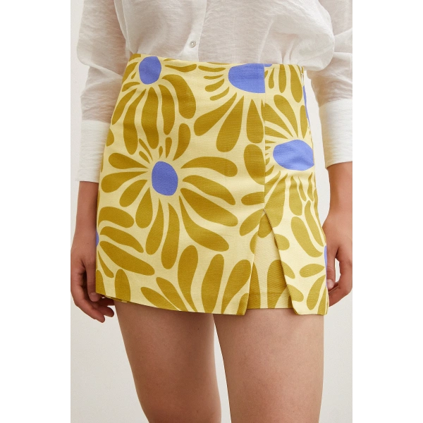 Desenli Şort Etek Sarı