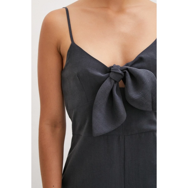 Fiyonklu Askılı Tulum Siyah