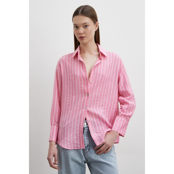 Çizgi Desenli Gömlek Pembe