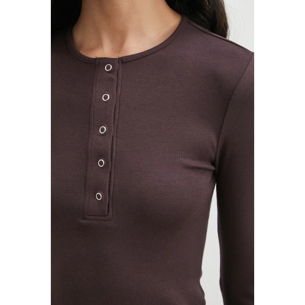 Garnili Çıtçıtlı Bluz Bordo