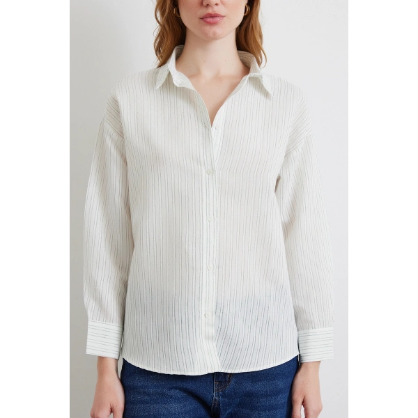 Simetrik Çizgili Gömlek Mint