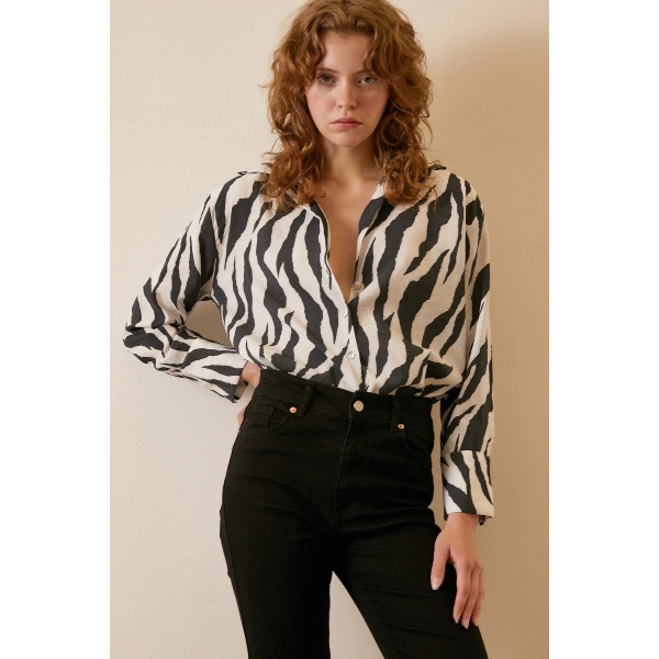 Zebra Desen Modal Gömlek Zebra Desen/Siyah