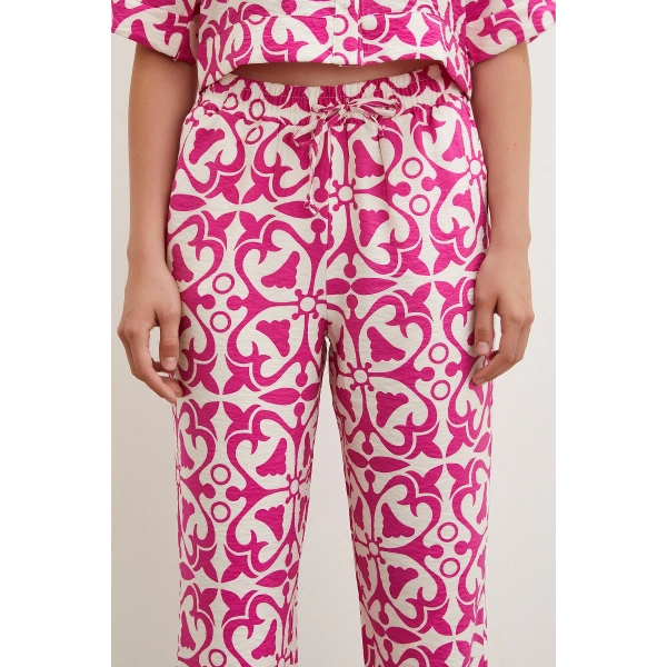 Beli Lastikli Boru Paça Pantolon Fuşya