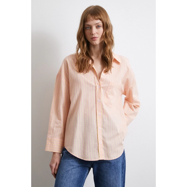 Filamingi Çizgili Gömlek Pudra