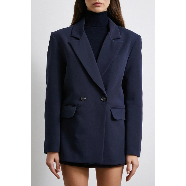 Klasik Poliviskon Ceket Lacivert