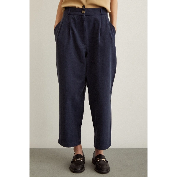 Önü Çift Pileli Pantolon Lacivert