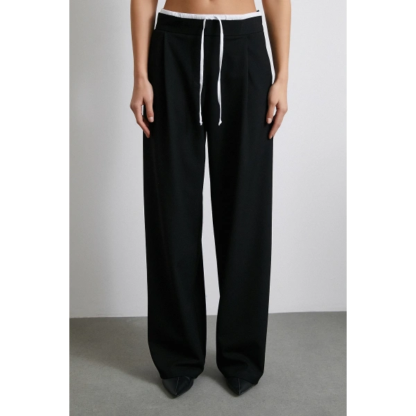 Yanı Fermuarlı Garnili Pantolon Siyah